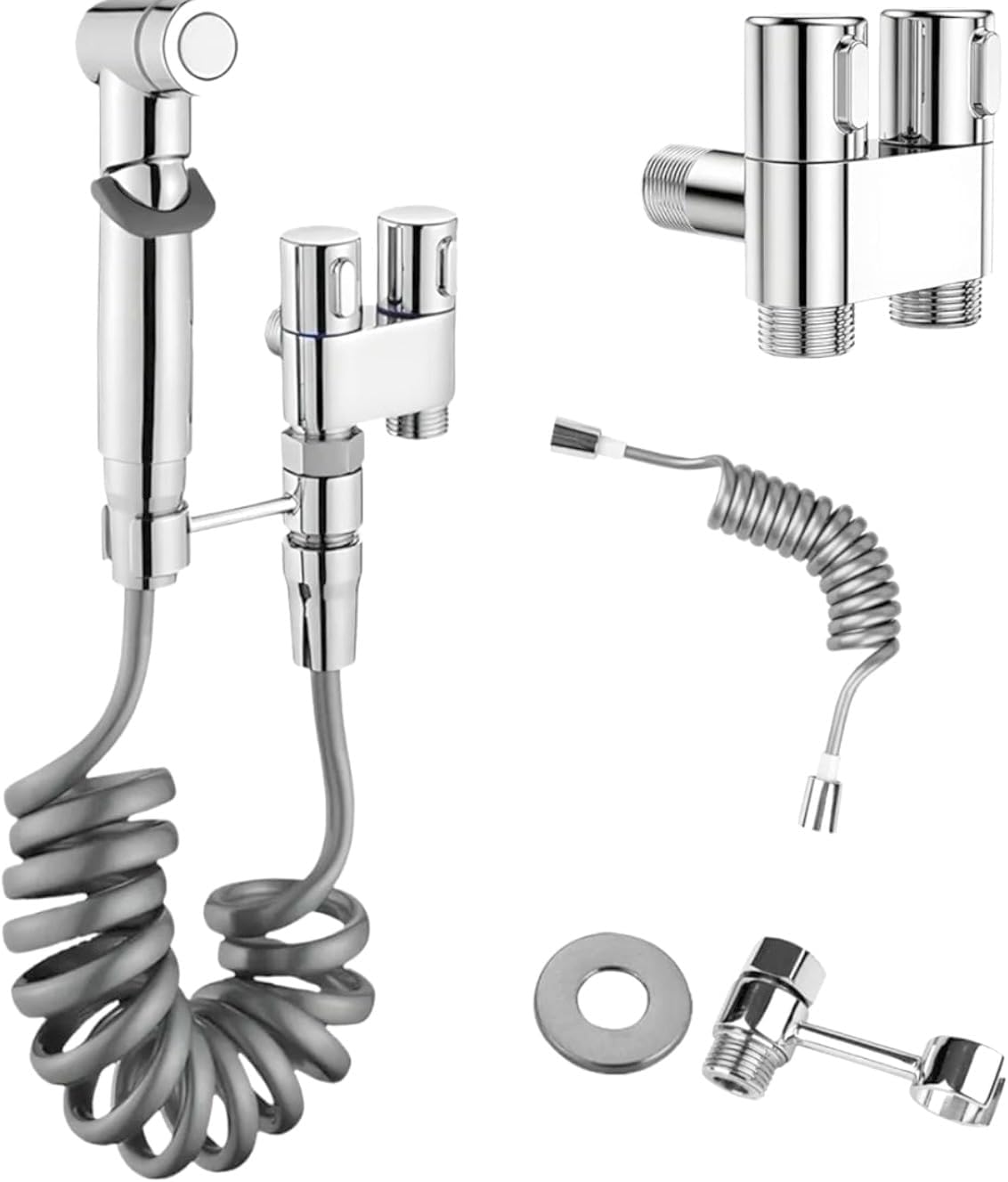 Handheld Bidet Sprayer Set 1-In-2-Out Dual Control Valve with Kit